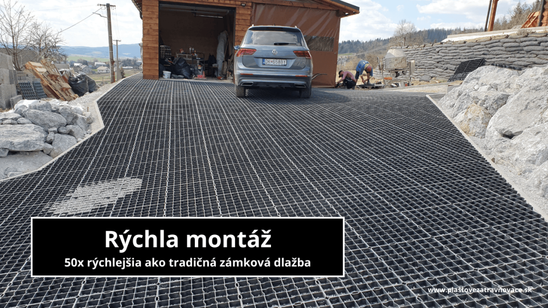 montáž plastových zatrávňovačov na parkovisku pred domom