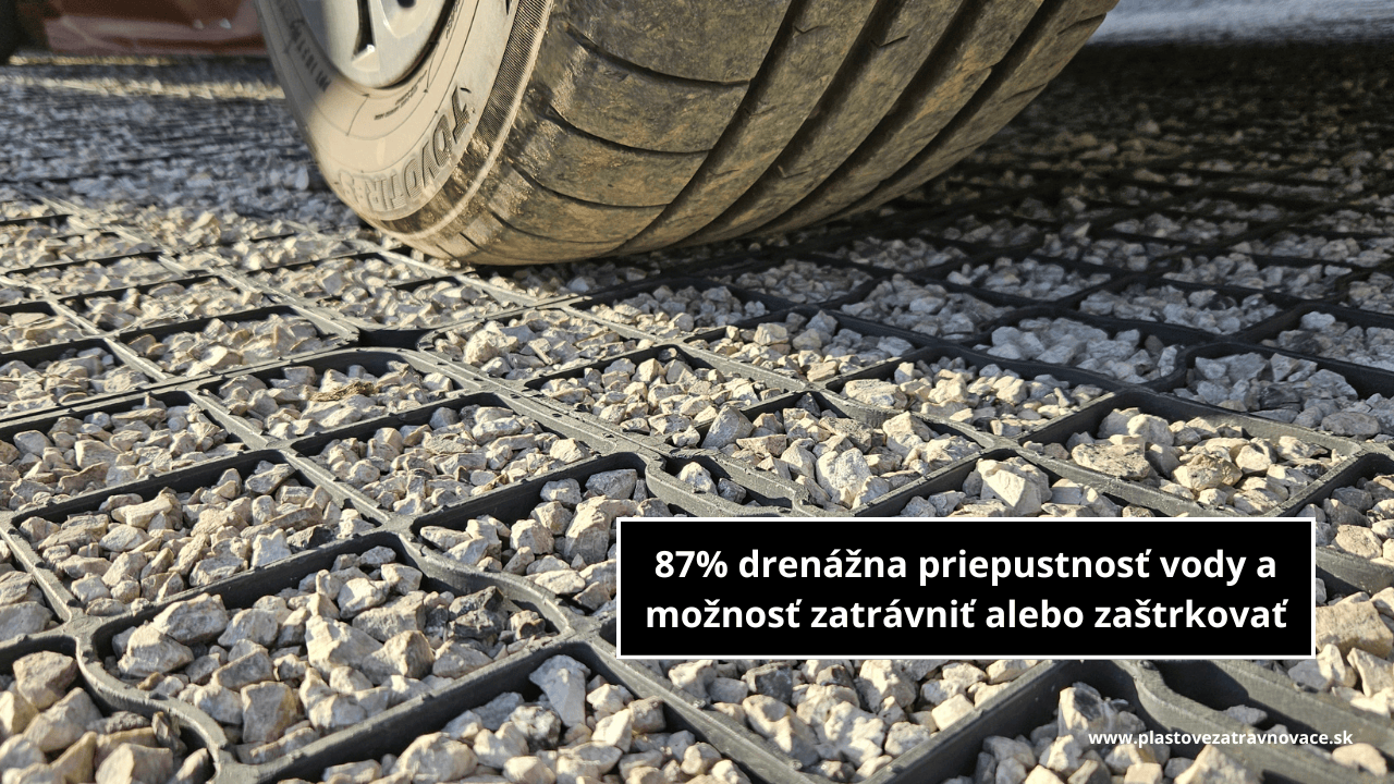 priepoustnosť vody 87% a taká istá možnosť výplne a zatravnenia na parkovisku kde stojí auto a zatrávňovač má štrkovú výplň