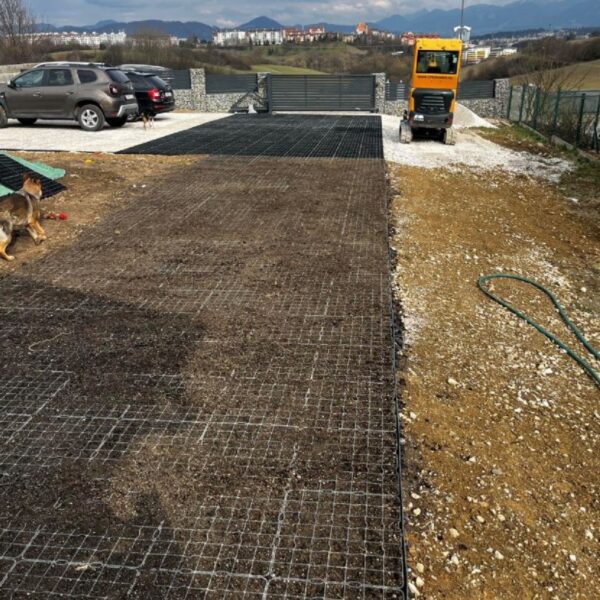 Realizácia príjazdovej cesty a parkoviska z plastových zatrávňovačov N50 pred rodinným domom