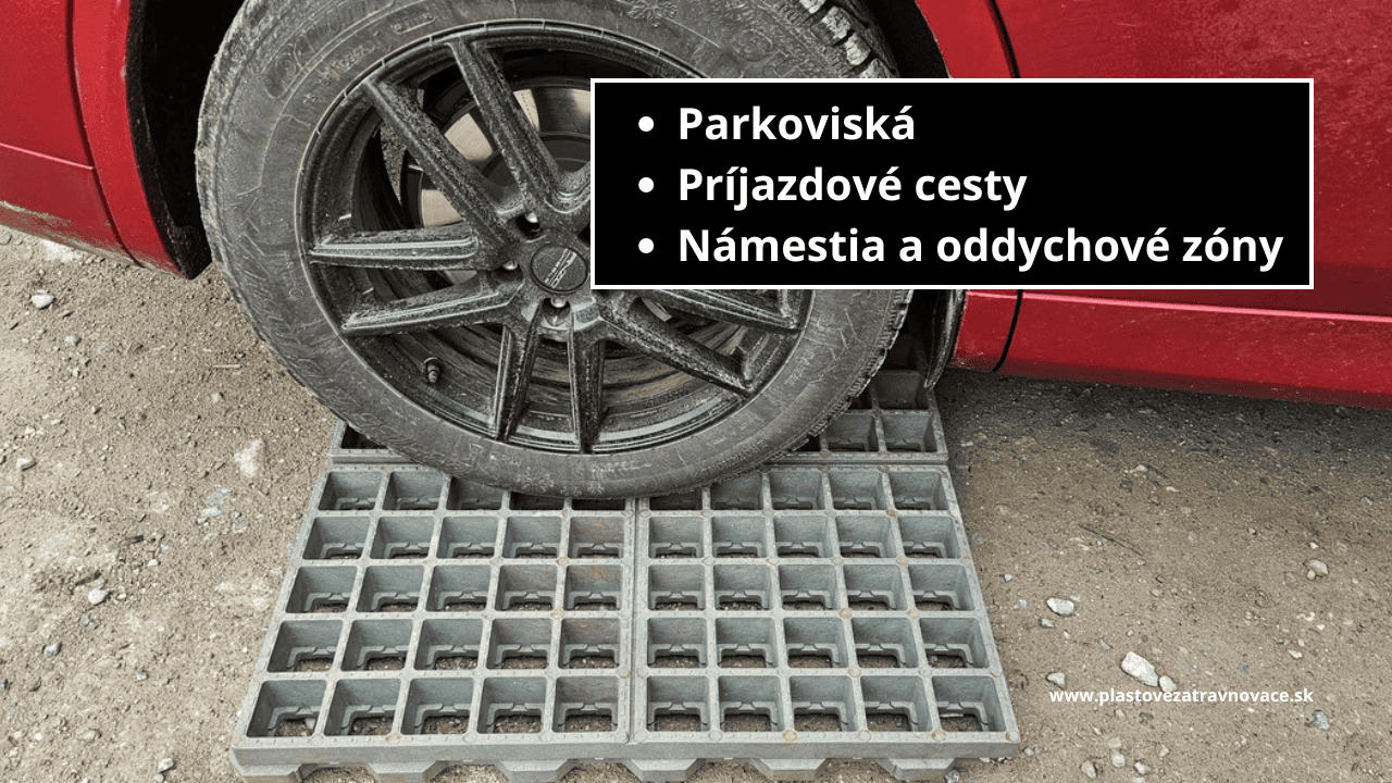 zatrávňovač s odstaveným autom použitý na parkovisku