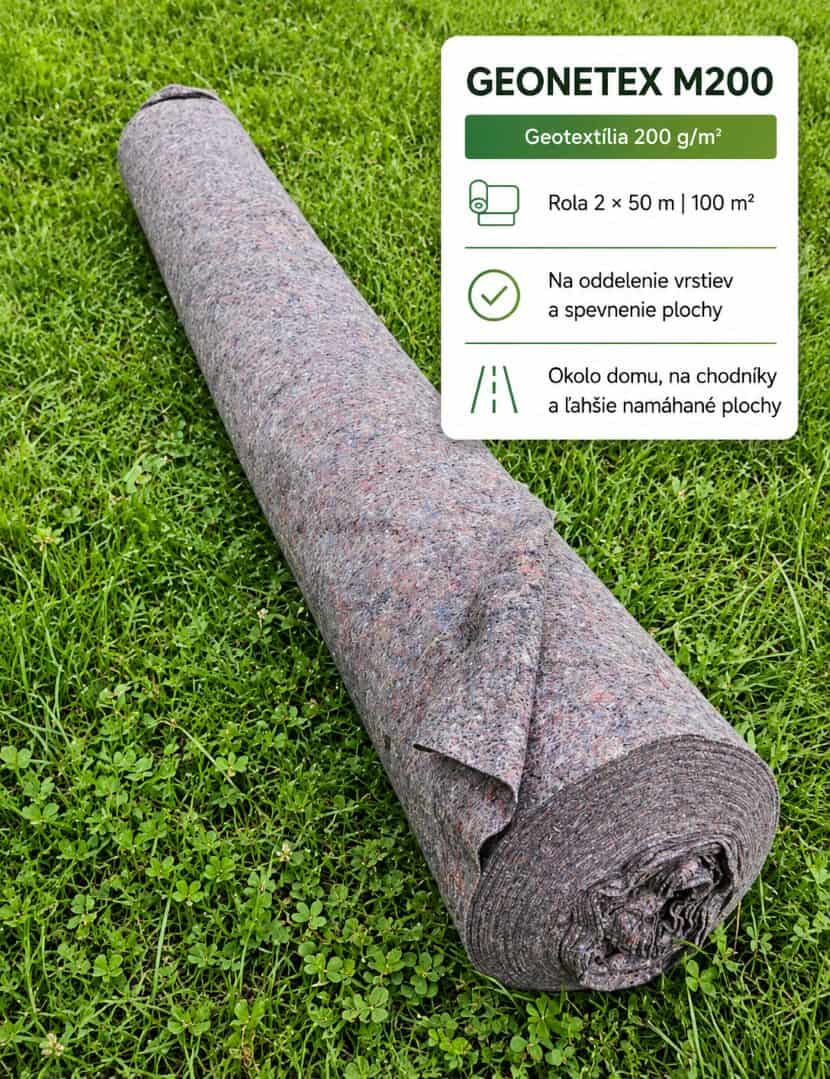Geotextília GeoNetex M200 200 g/m² v roli 2 × 50 m na chodníky a ľahšie namáhané plochy