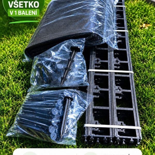 Štartovací set obrubníkov EKO45 12 metrov s agrotextíliou a klincami na montáž